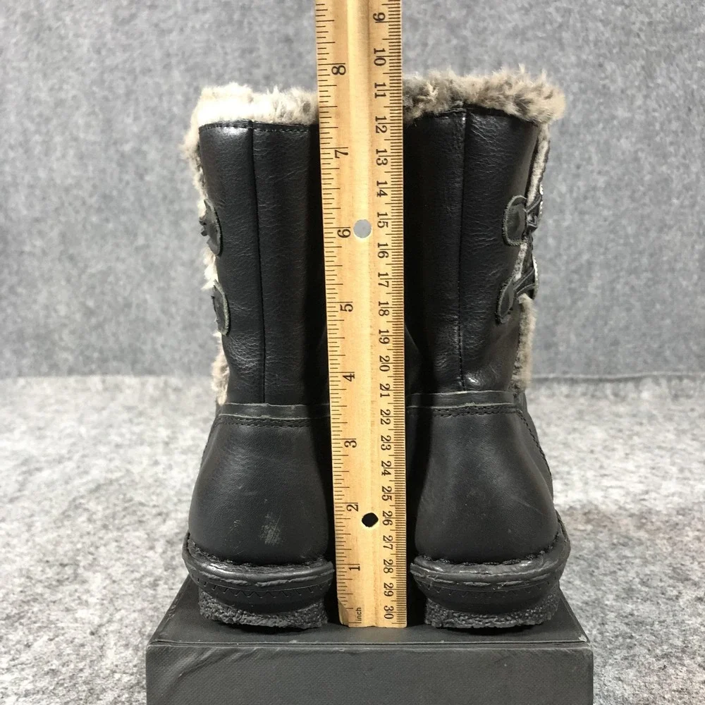 Tara M Boots Womens Size 7.5 Black Leather Ankle Faux Fur Lined Wedge Winter‎